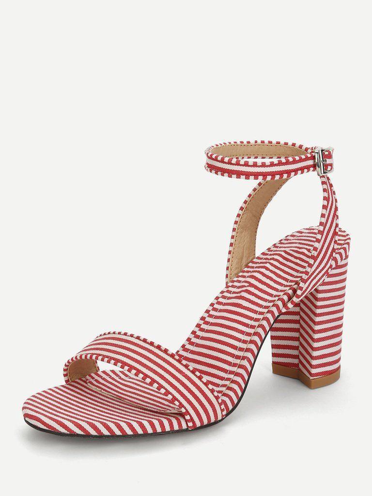 Striped Design Two Part Block Heeled Sandals-shoes-Des Mess