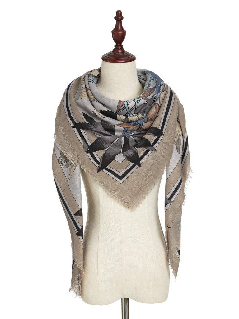 Frayed Trim Flower Print Scarf-accessories-Des Mess