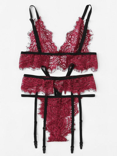 Eyelash Lace Bra And Garter Set-lingerie-Des Mess