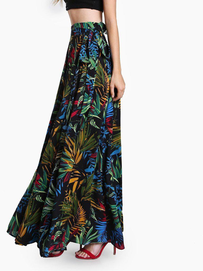 Tropical Print Self Tie Wrap Skirt-bottom-Des Mess