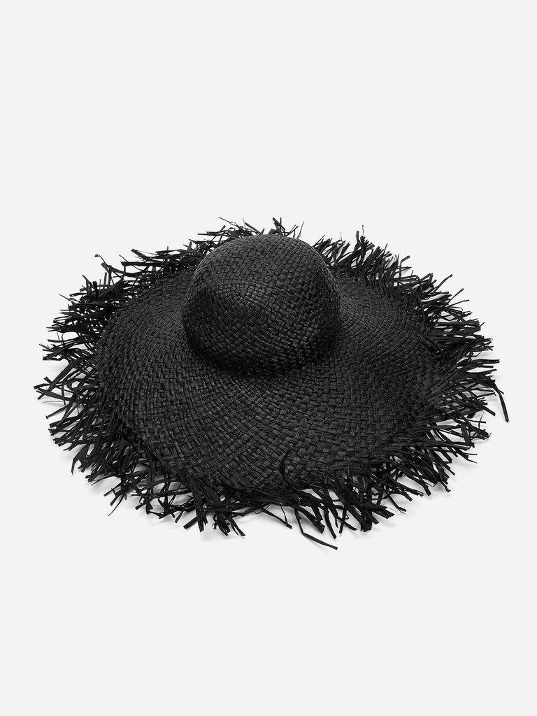 Frayed Trim Straw Hat-accessories-Des Mess