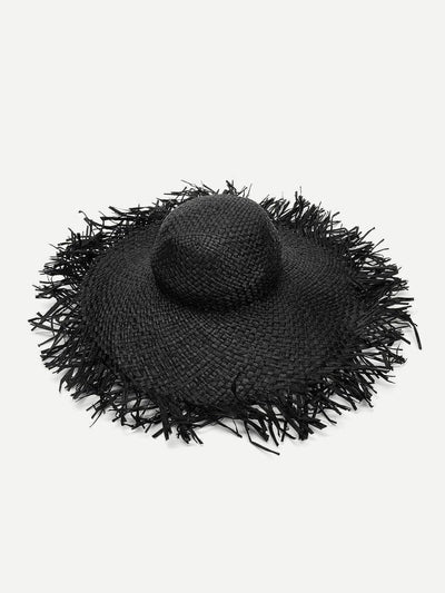 Frayed Trim Straw Hat-accessories-Des Mess