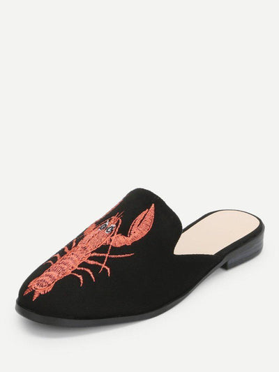 Shrimp Embroidery Flat Mules-shoes-Des Mess