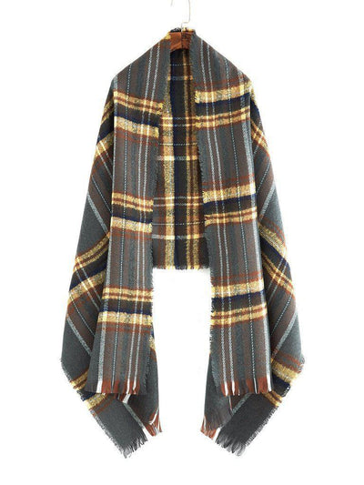 Frayed Trim Plaid Scarf-accessories-Des Mess