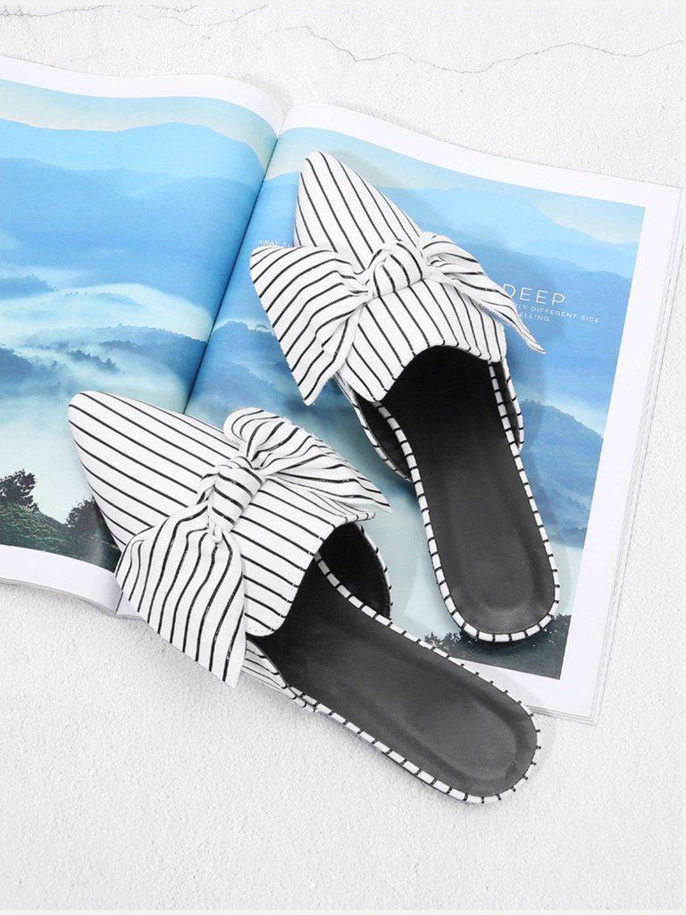 Bow Tie Striped Flat Mules-shoes-Des Mess