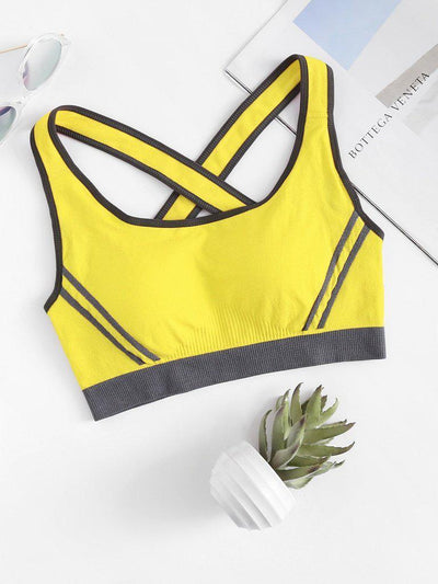 Criss Cross Contrast Piping Sports Bra-sportswear-Des Mess