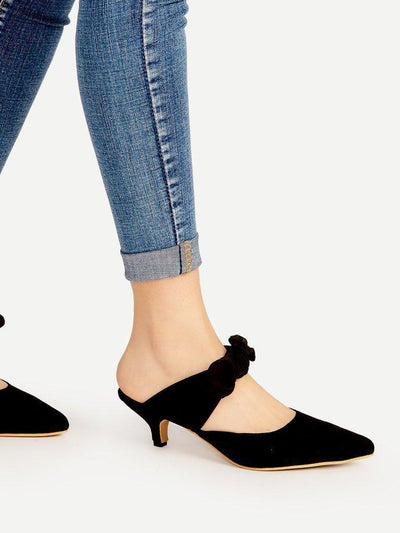 Black Point Toe Bow Tie Heeled Mules-shoes-Des Mess