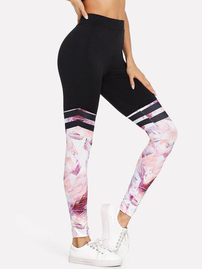 Contrast Panel Varsity-Striped Leggings-bottom-Des Mess