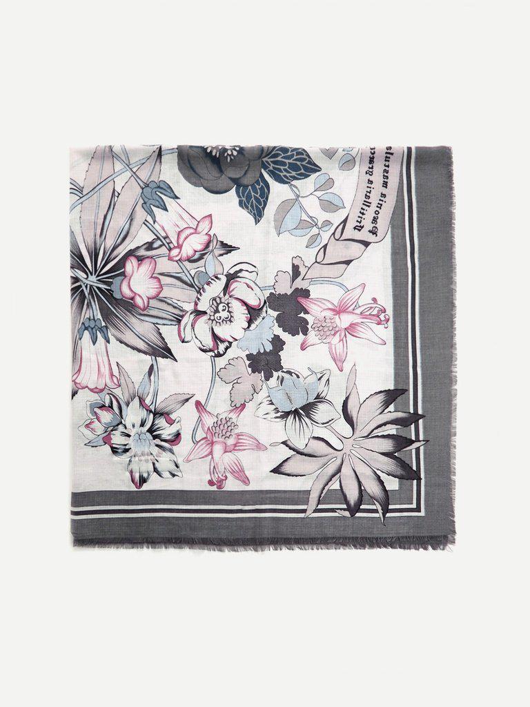 Frayed Trim Flower Print Scarf-accessories-Des Mess