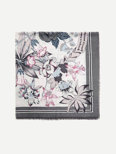Frayed Trim Flower Print Scarf-accessories-Des Mess