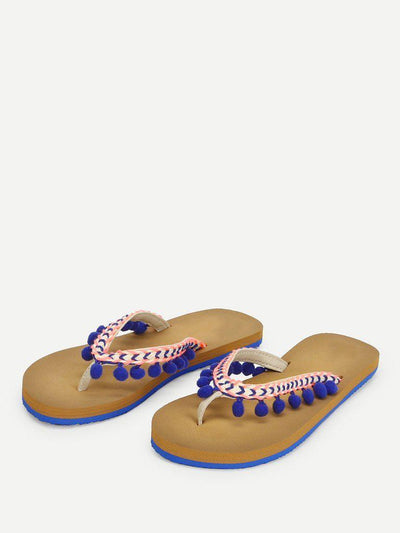 Pom Pom Decorated Flat Slippers-shoes-Des Mess
