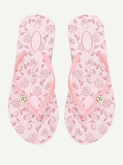 Rose Print Flip Flops-shoes-Des Mess
