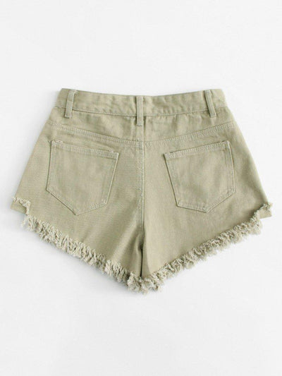 Frayed Hem Ripped Denim Shorts-bottom-Des Mess