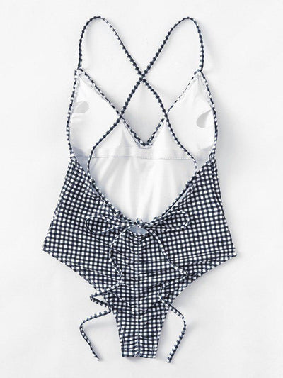 Cross Back Gingham Swimsuit-swimwear-Des Mess