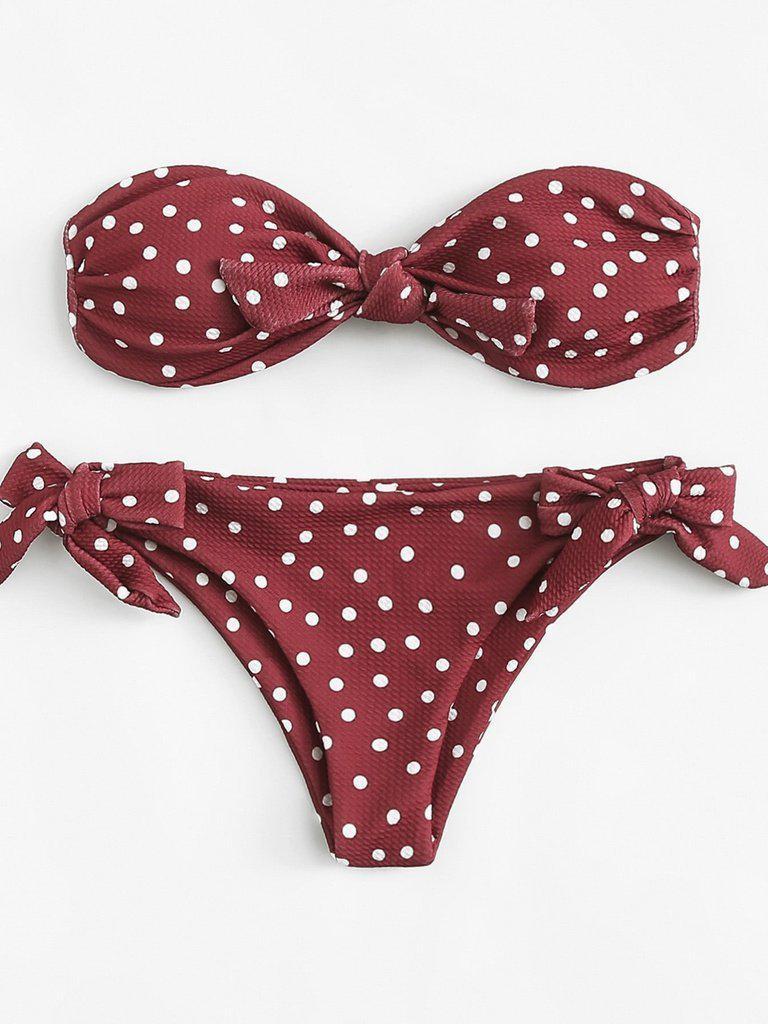 Polka Dot Knot Bikini Set-swimwear-Des Mess