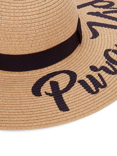 Letter Print Wide Brim Straw Hat-accessories-Des Mess