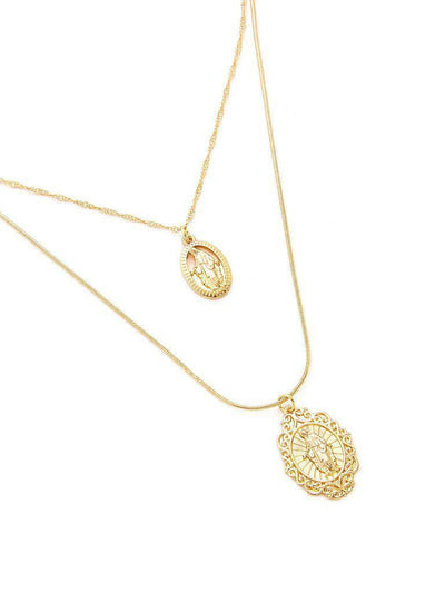 Round Pendant Chain Necklace Set 2pcs-jewelry-Des Mess