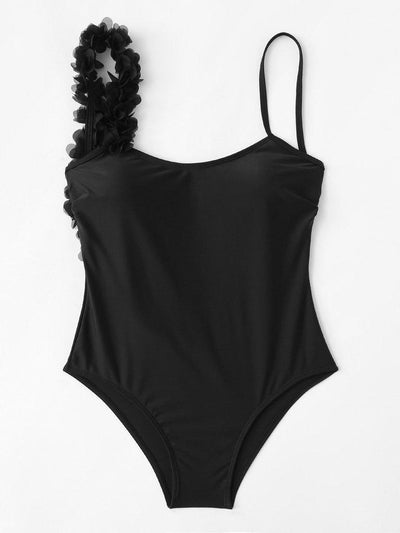 Flower Applique Backless Swimsuit-swimwear-Des Mess