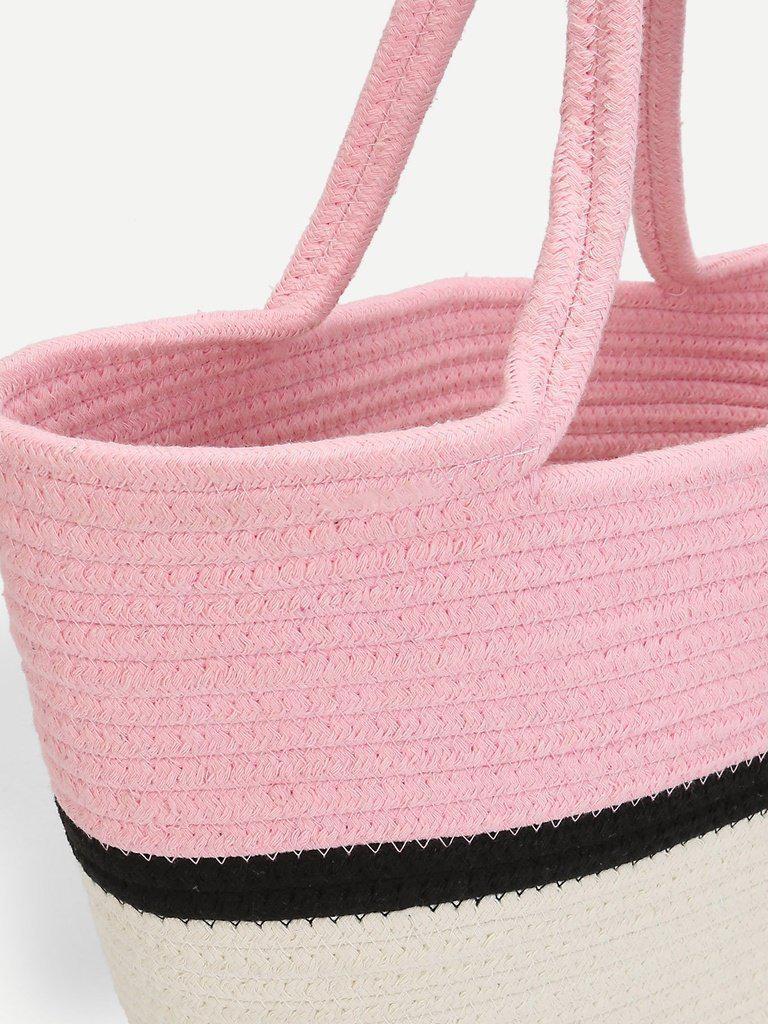 Color Block Straw Tote Bag-accessories-Des Mess