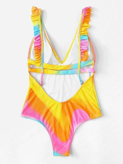 Tie Dye Ruffle Swimsuit-swimwear-Des Mess