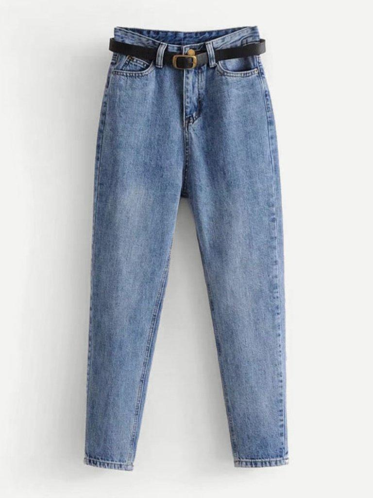 High Waist Jeans With Belt-bottom-Des Mess