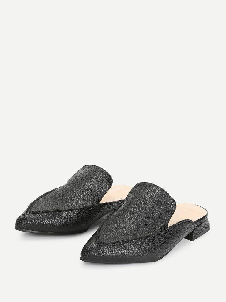 PU Pointed Toe Flat Mules-shoes-Des Mess