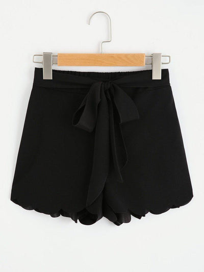 Tie Waist Scallop Edge Shorts-bottom-Des Mess