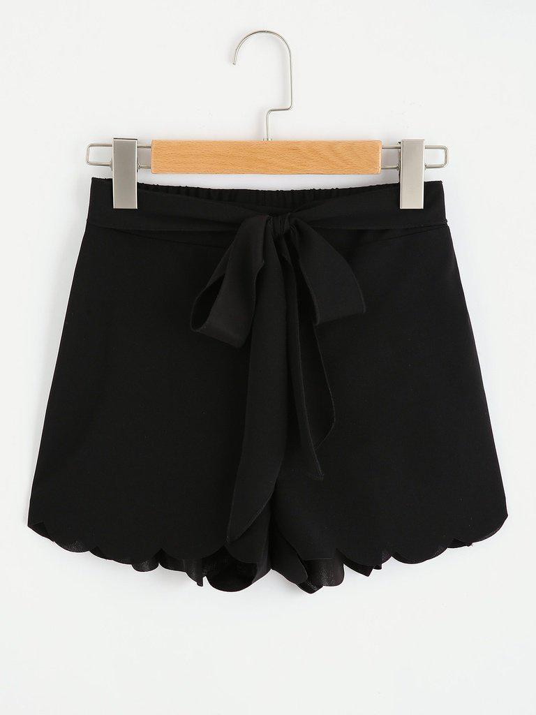 Tie Waist Scallop Edge Shorts-bottom-Des Mess