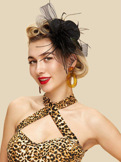 Mesh Bow Fascinator Hat With Feather-hair-Des Mess