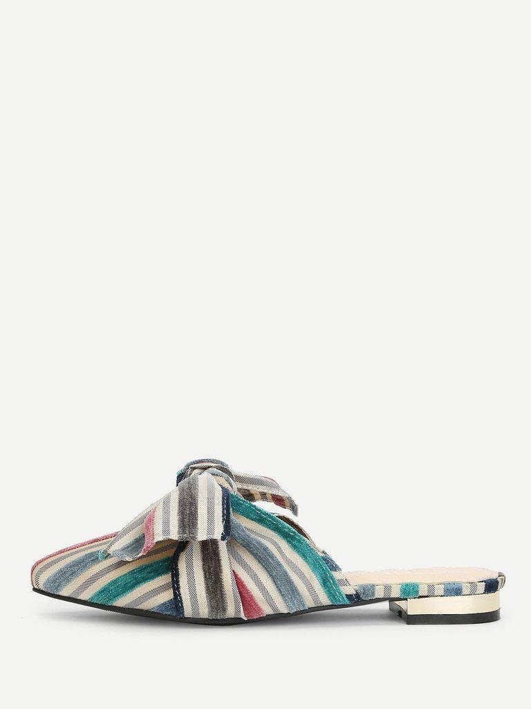 Bow Decorated Striped Flats-shoes-Des Mess