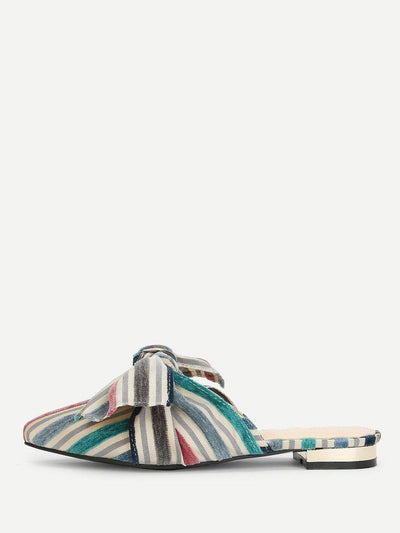 Bow Decorated Striped Flats-shoes-Des Mess