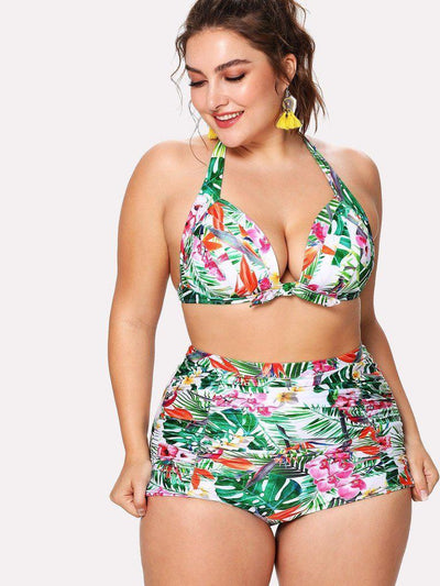 Tropical Print Knot Bikini Set-swimwear-Des Mess