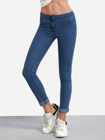 High Waist Denim Slim Pant-bottom-Des Mess