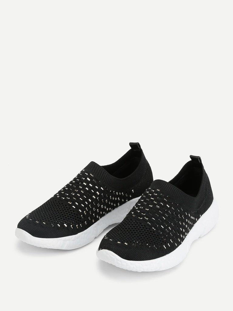 Rhinestone Decorated Slip On Sneakers-shoes-Des Mess