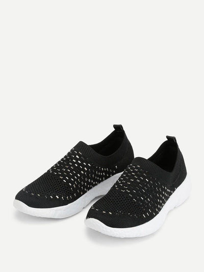 Rhinestone Decorated Slip On Sneakers-shoes-Des Mess