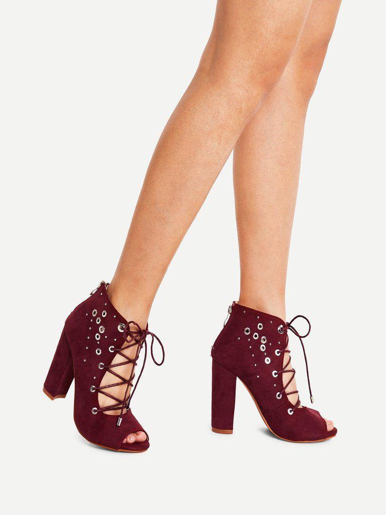 Grommet Detail Lace Up Ankle Boots-shoes-Des Mess
