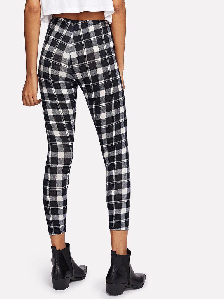 Plaid Print Leggings-bottom-Des Mess