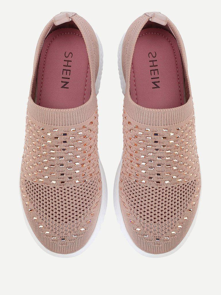 Rhinestone Decorated Slip On Sneakers-shoes-Des Mess
