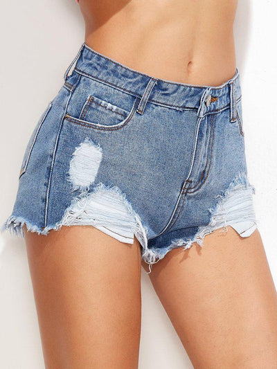 Ripped Frayed Hem Denim Shorts-bottom-Des Mess