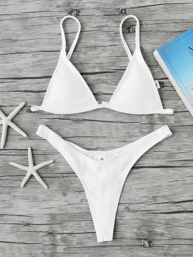 High Leg Triangle Ribbed Bikini Set-swimwear-Des Mess