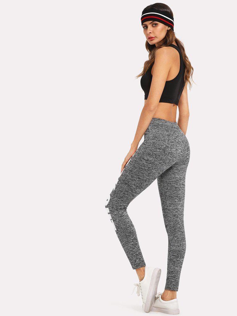 Slogan Print Leggings-bottom-Des Mess