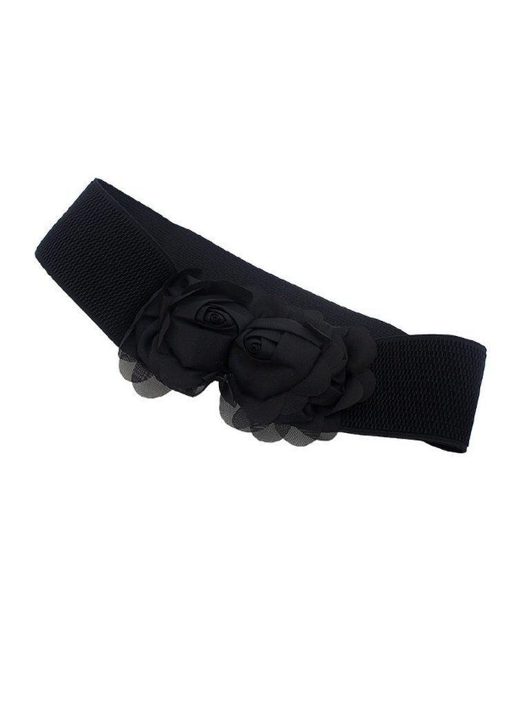 Black Chiffon Flower Elastic Wide Belt-accessories-Des Mess