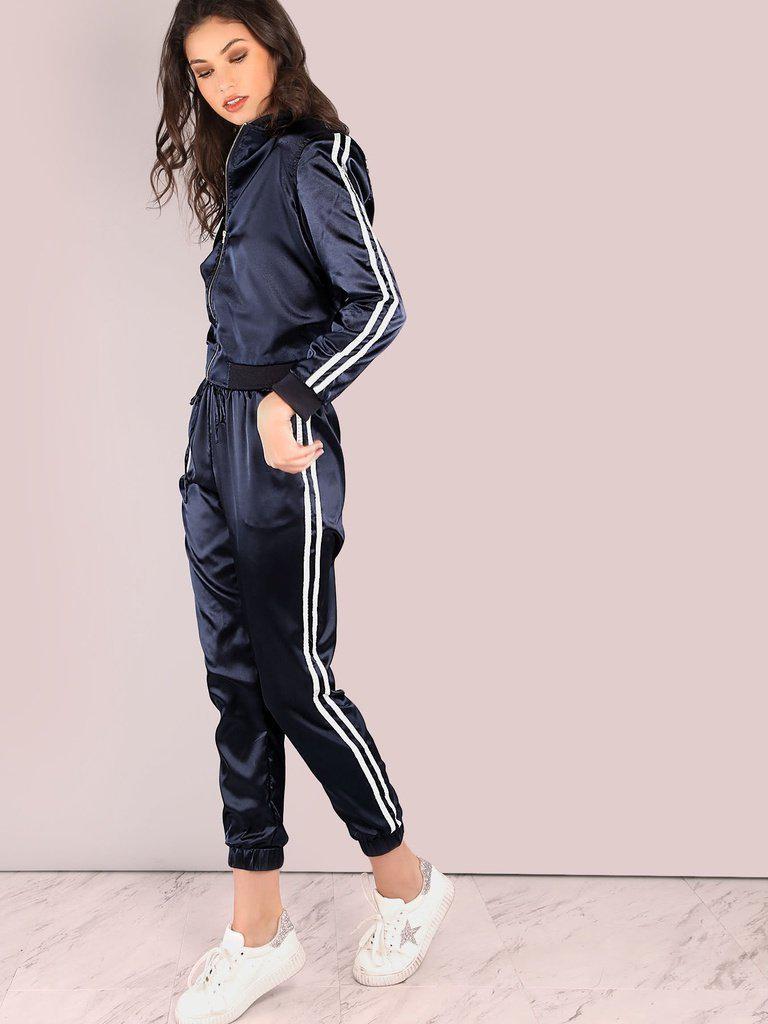 Side Striped Satin Trainer Joggers-bottom-Des Mess