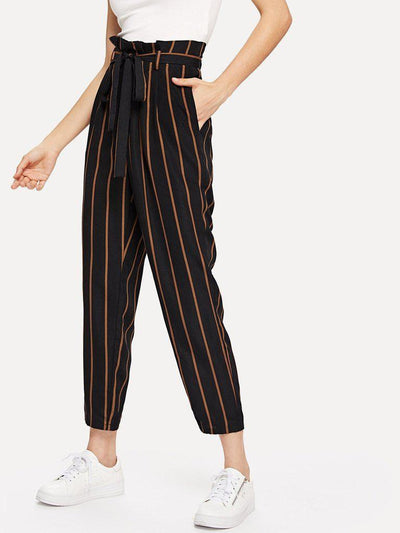 Self Belt Striped Pants-bottom-Des Mess