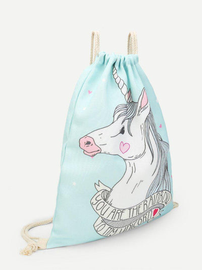 Unicorn Print Drawstring Backpack-accessories-Des Mess