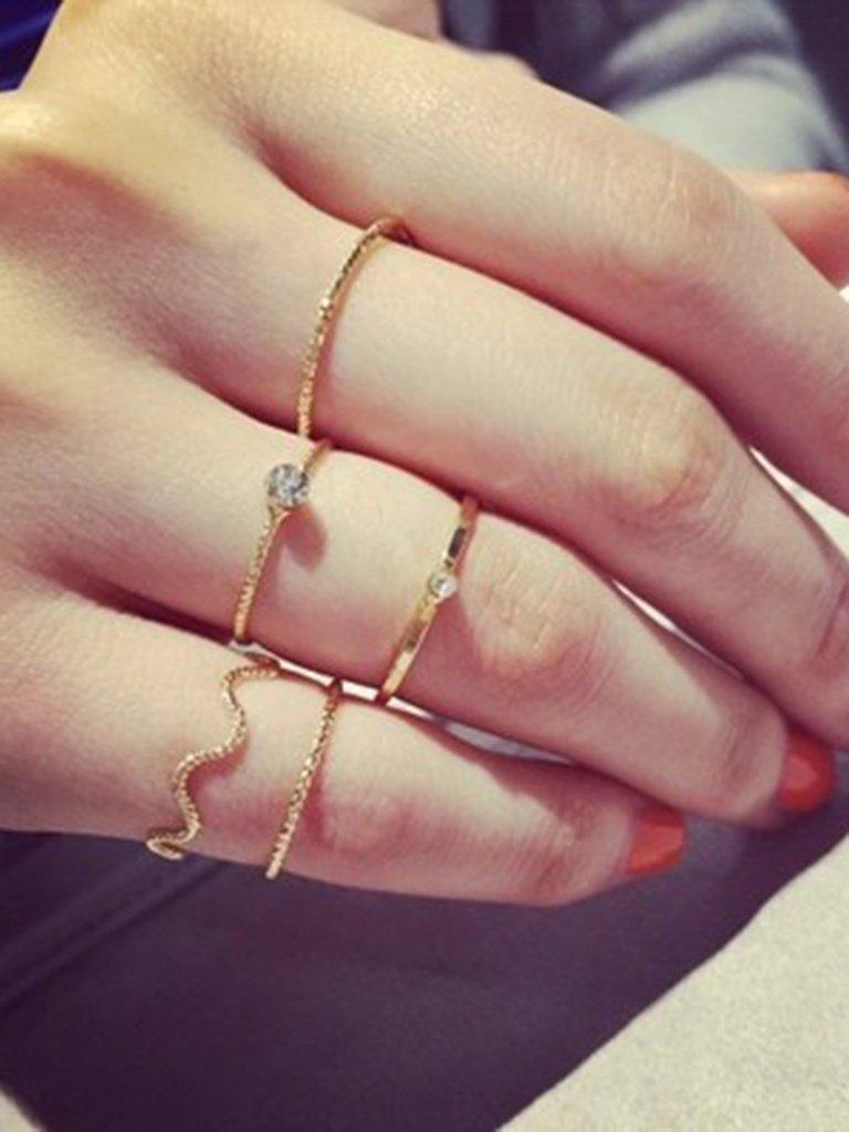 Wave Detail Skinny Ring Set 5pcs