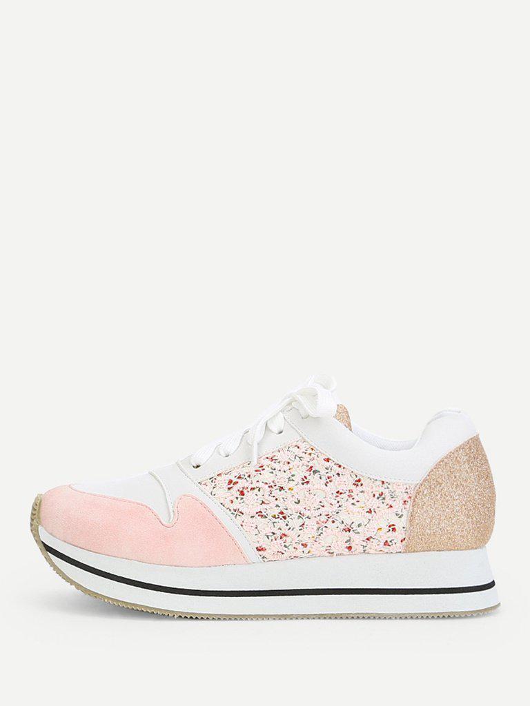 Flower Lace Panel Lace Up Trainers-shoes-Des Mess