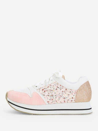 Flower Lace Panel Lace Up Trainers-shoes-Des Mess