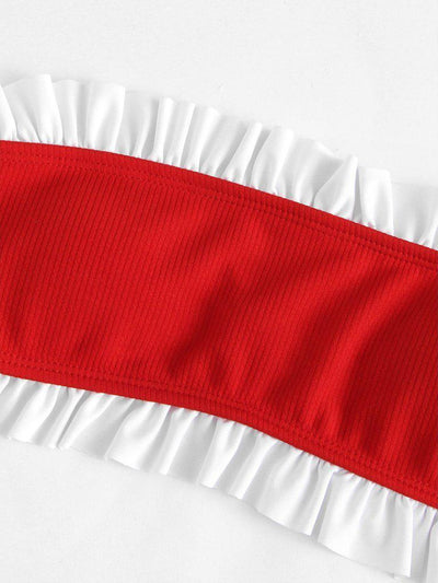 Ruffle Trim Bandeau Bikini Set-swimwear-Des Mess