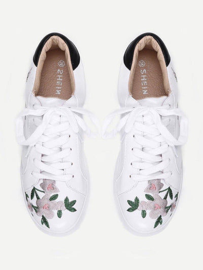 Calico Embroidered Lace Up Sneakers-shoes-Des Mess